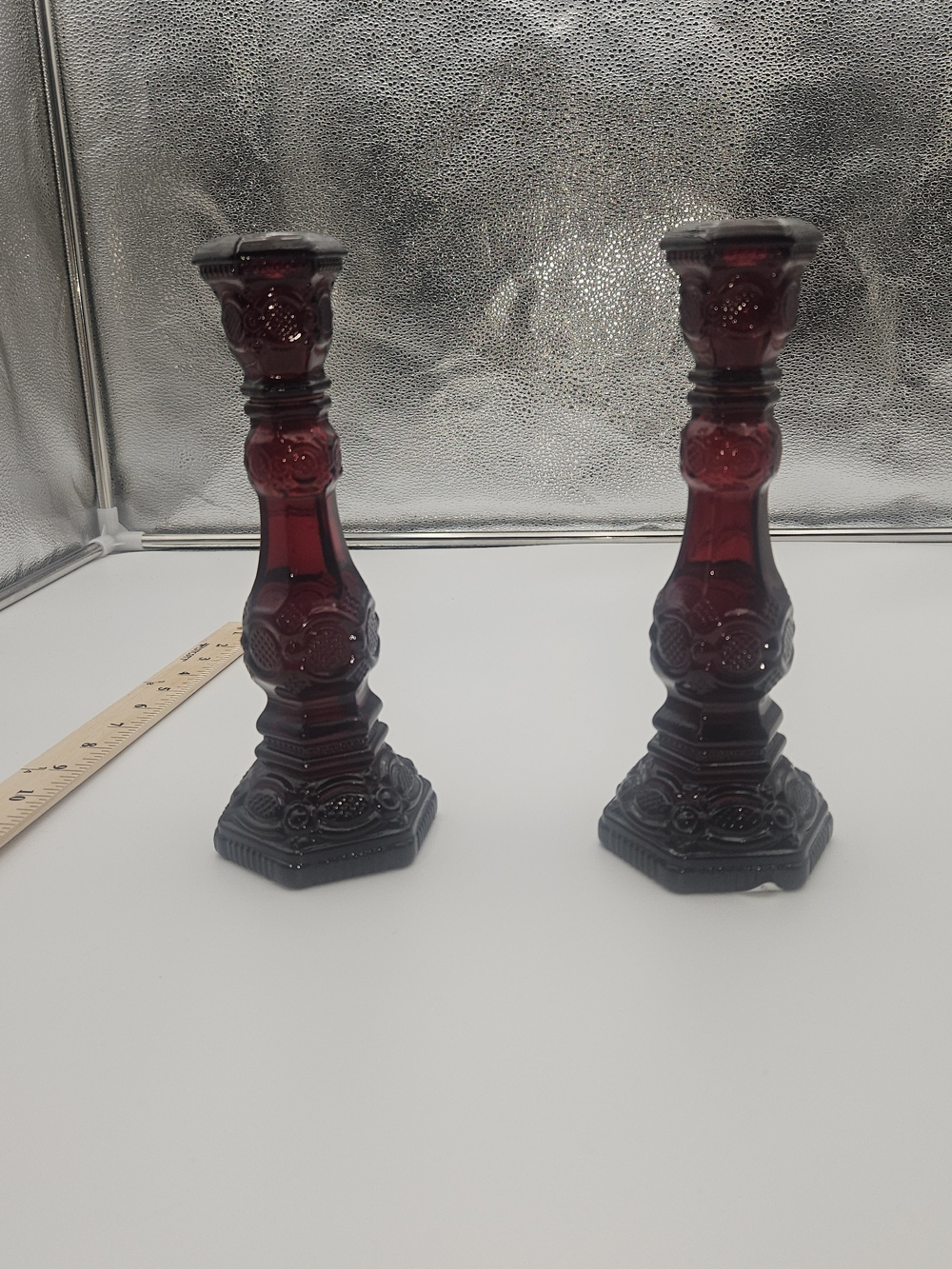 Avon Ruby Red Pressed Glass Candlestick Pair - Elegant Home Accent